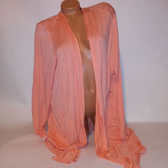 Lands End Cardigan Womens Plus Size 2X 20W 22W Orange Solid Pockets Long Sleeve - Picture 3 of 9